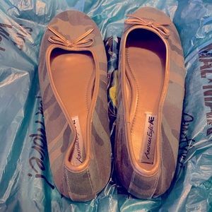 American Eagle by Payless camo and gold ballet flats
